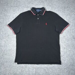 Polo Ralph Lauren Polo Shirt Men's Size Large Black Twin Tipped Preppy Pony Logo